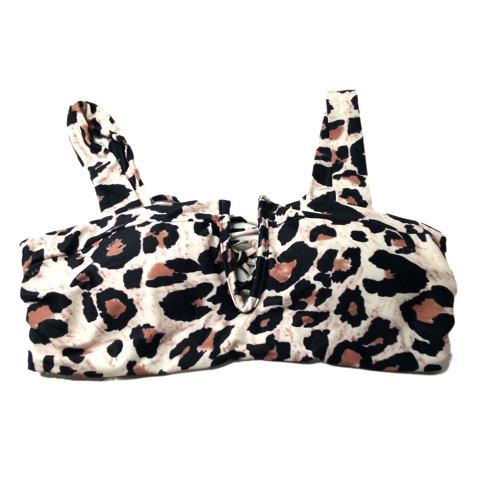 Women's Leopard Print Tie-Front Bikini Top XL Nylon Spandex Swim Top